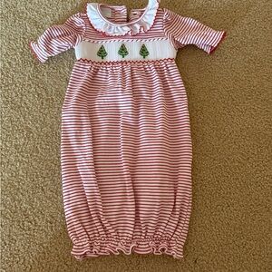Edgehill Collection Red and White Striped Holiday Smocked Sleeper Gown